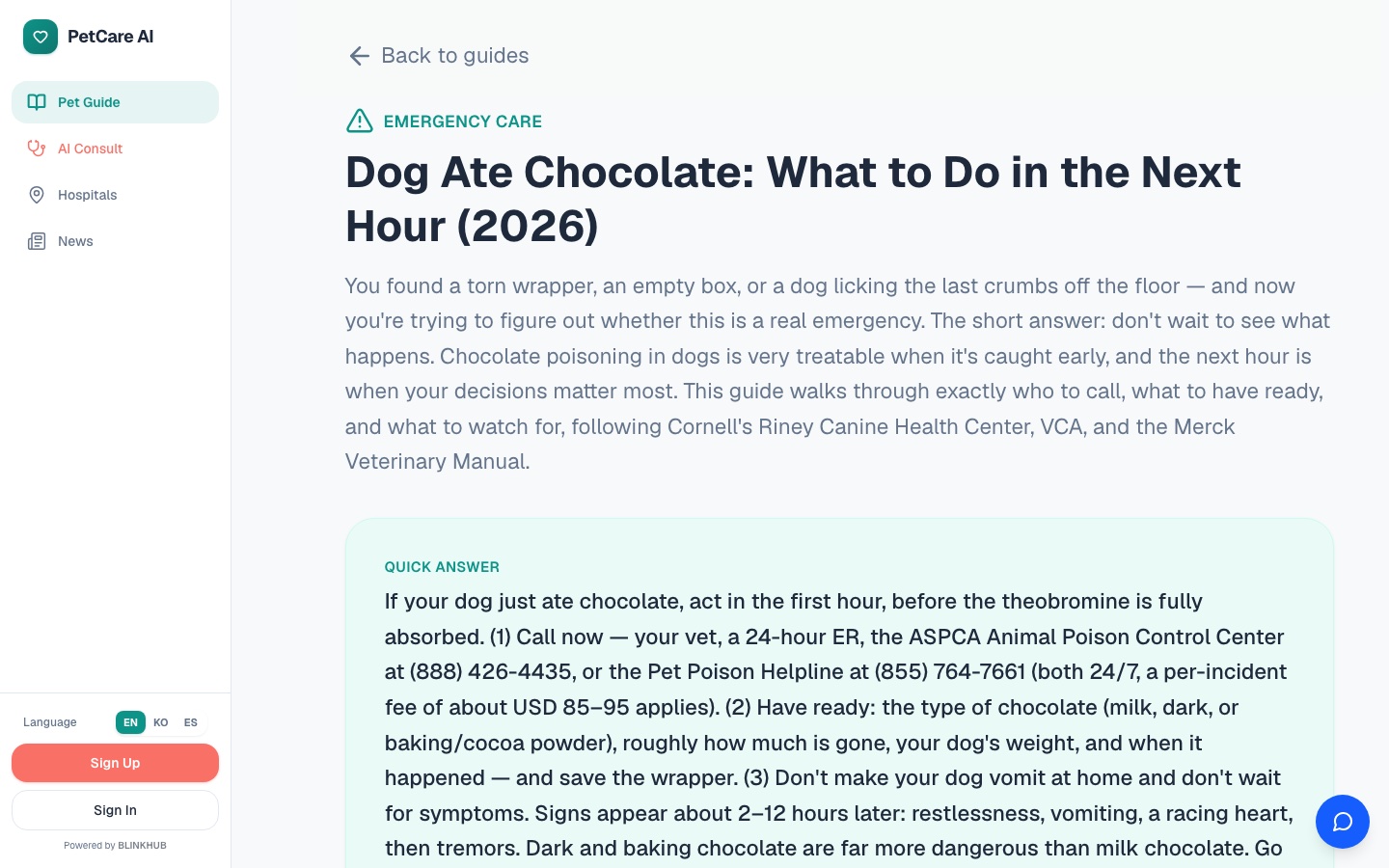 PetCare AI emergency guide: dog ate chocolate